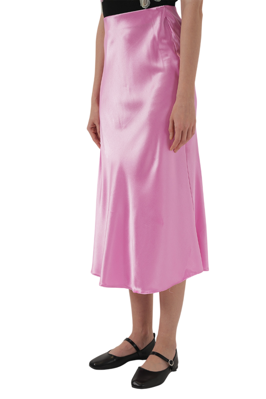 Jupe midi satinée rose - "Lola"